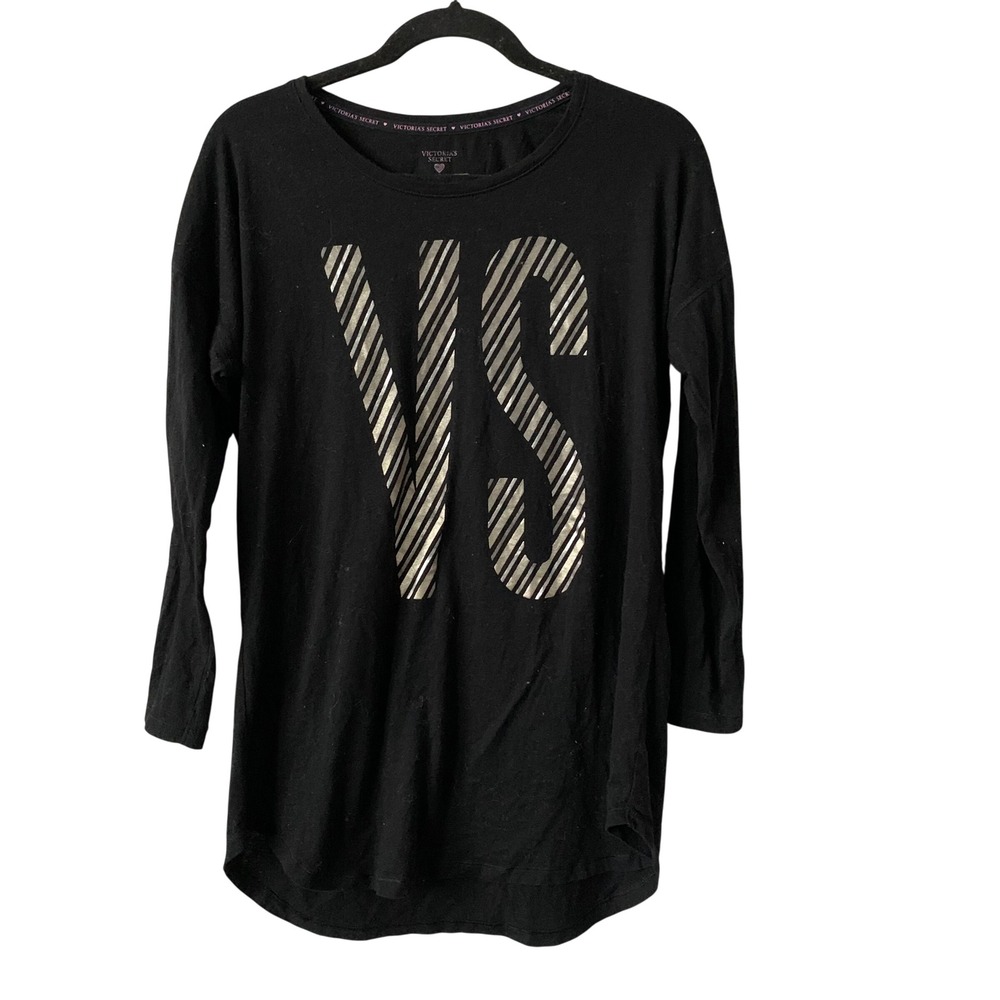 Victoria's Secret Graphic Tee XS Black Good VS Logo Long Sleeve Shirt